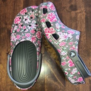 Gray and Pink Floral Crocs